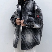 马赛克格子加厚毛呢衬衫 廓形外套 男女宽松夹克 F426 18aw冬季