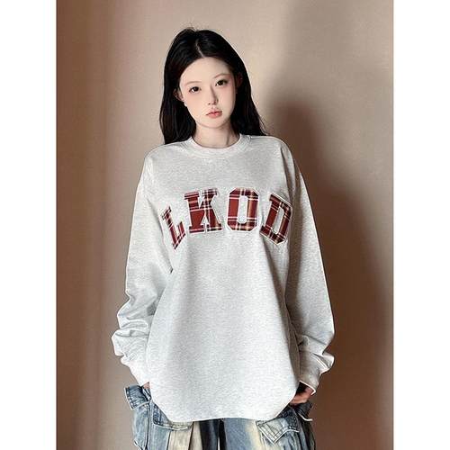 2024秋冬新款格子贴布加绒卫衣