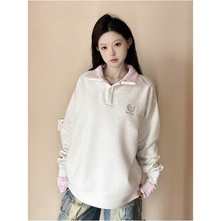 潮牌 LKSTORE LKOD2024秋冬新款 加绒polo衫 刺绣格子拼接卫衣长袖