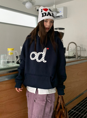 LK STORE LKOD 2025秋冬新款od波点贴布连帽加绒卫衣情侣帽衫潮牌