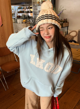 LK STORE LKOD2025秋冬新款字母连帽加绒卫衣潮牌女帽衫美式外套