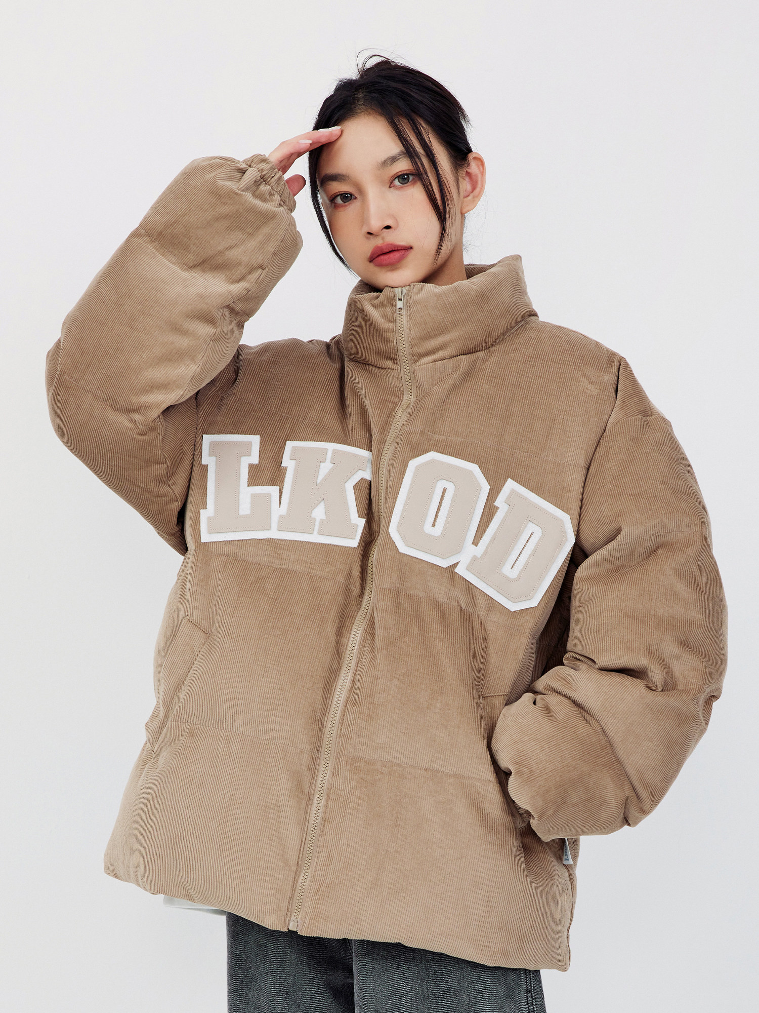 LK STORE LKOD2022 AUTUMN AND WINTER CORDUROY LEATHER LETTER PADDED JACKET COUPLE JACKET COTTON CLOTHING TRENDY BRAND