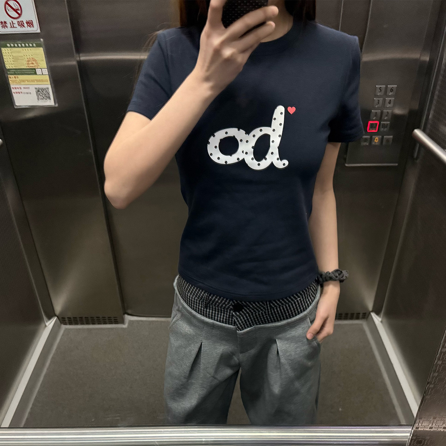 LK STORE LKOD2026夏季新款od波点爱心修身圆领短款女短袖美式tee