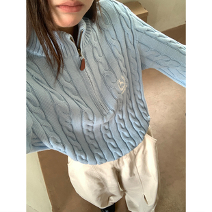 潮牌长袖 半拉链毛衣刺绣羚羊图情侣款 LKOD2025秋冬新款 STORE