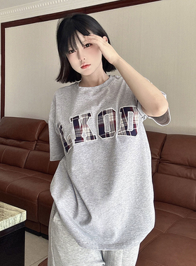 LKSTORE LKOD2024春夏新款格子字母圆领T恤潮牌男女同款短袖打底