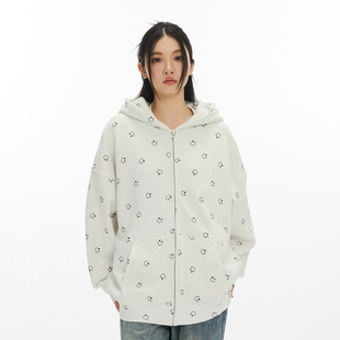 男女同款 LKSTORE 潮牌笑脸抓绒满印帽衫 新款 卫衣宽松 LKOD2024春季