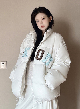 LKSTORE LKOD2024秋冬新款拼色字母刺绣夹克棉服外套情侣加厚男女