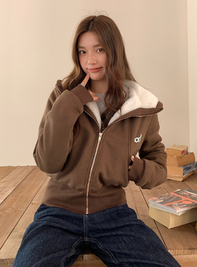 LK STORE LKOD秋冬波点od印花可拆毛领绒毛内里帽衫短款女外套