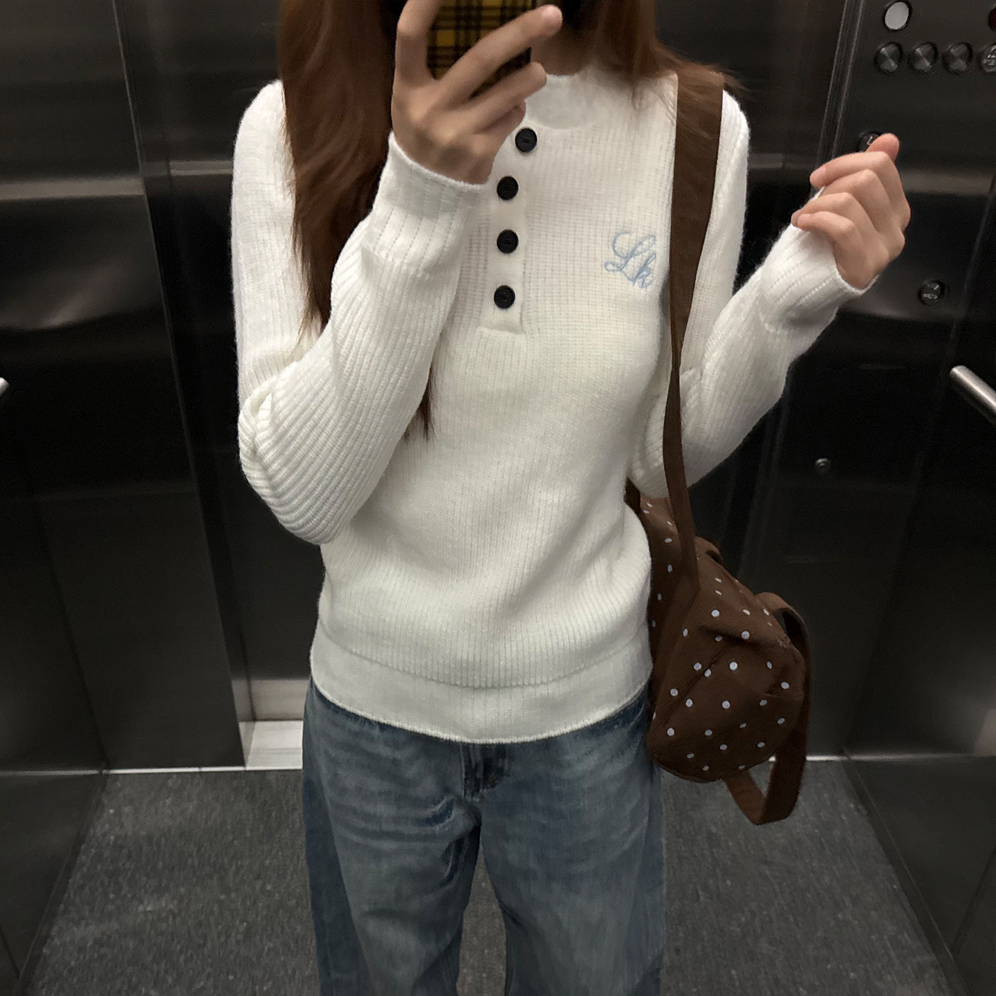 LK STORE LKOD秋冬新款毛衣亨利领刺绣字母针织衫辣妹美式长袖