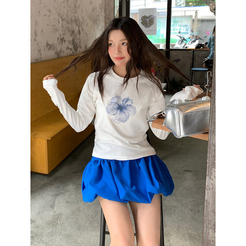 花朵印花修身紧身辣妹T恤打底衫