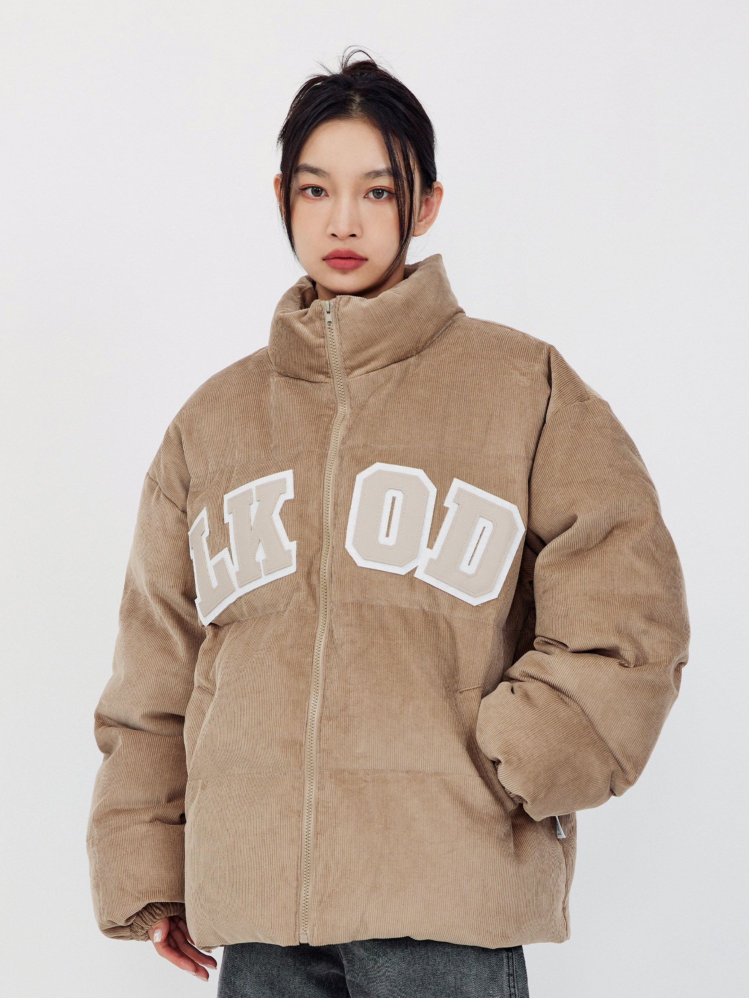 LK STORE LKOD2022 AUTUMN AND WINTER CORDUROY LEATHER LETTER PADDED JACKET COUPLE JACKET COTTON CLOTHING TRENDY BRAND
