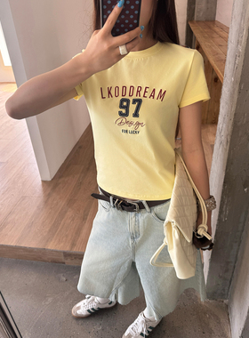 LK STORE LKOD2026夏季新款贴布刺绣字母女短款修身T恤短袖tee