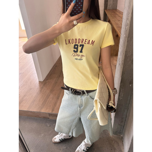 夏季贴布刺绣字母女短款T恤