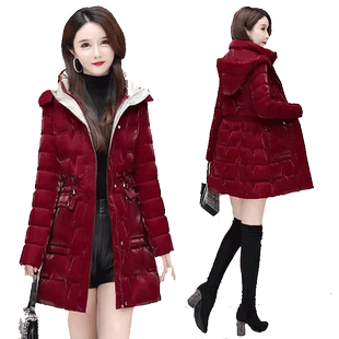网红爆款棉衣女中长款免洗亮面时尚修身加厚棉服妈妈冬季保暖棉袄