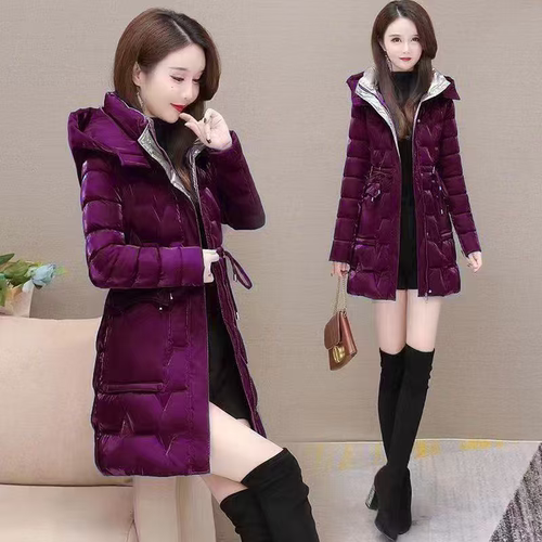 炫彩亮面免洗中长款棉衣