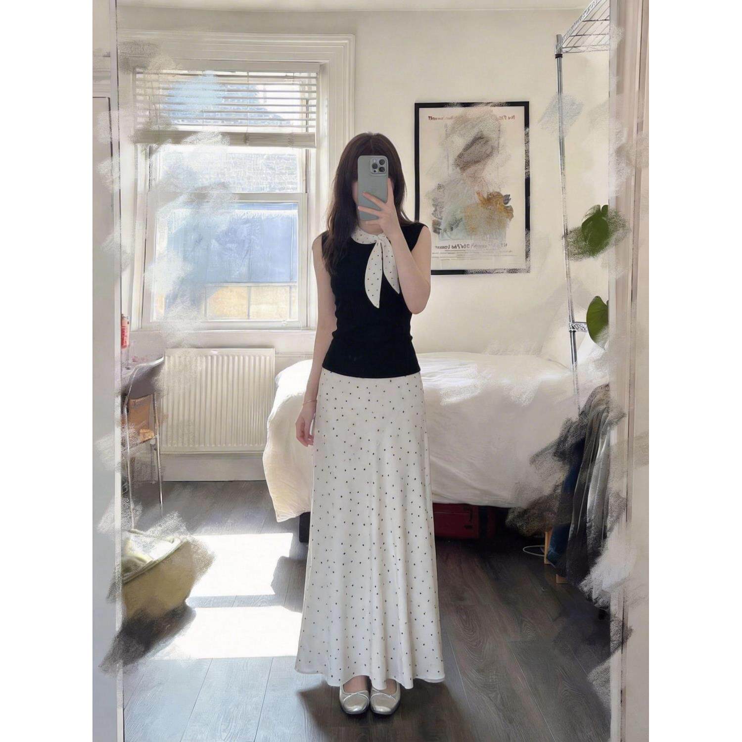 特别漂亮掐腰小裙子套装女夏天绝美波点半身裙淡人高知穿搭一整套