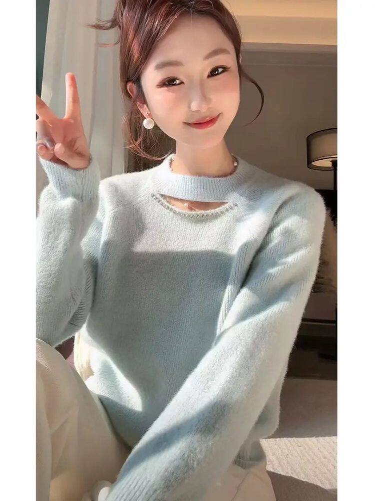 软糯温柔风钉钻亮丝毛衣女巨好看毛针织衫