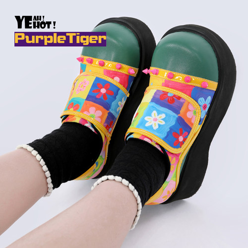Purple Tiger原创多巴胺厚底小个子增高2026新品厚底魔术贴单鞋