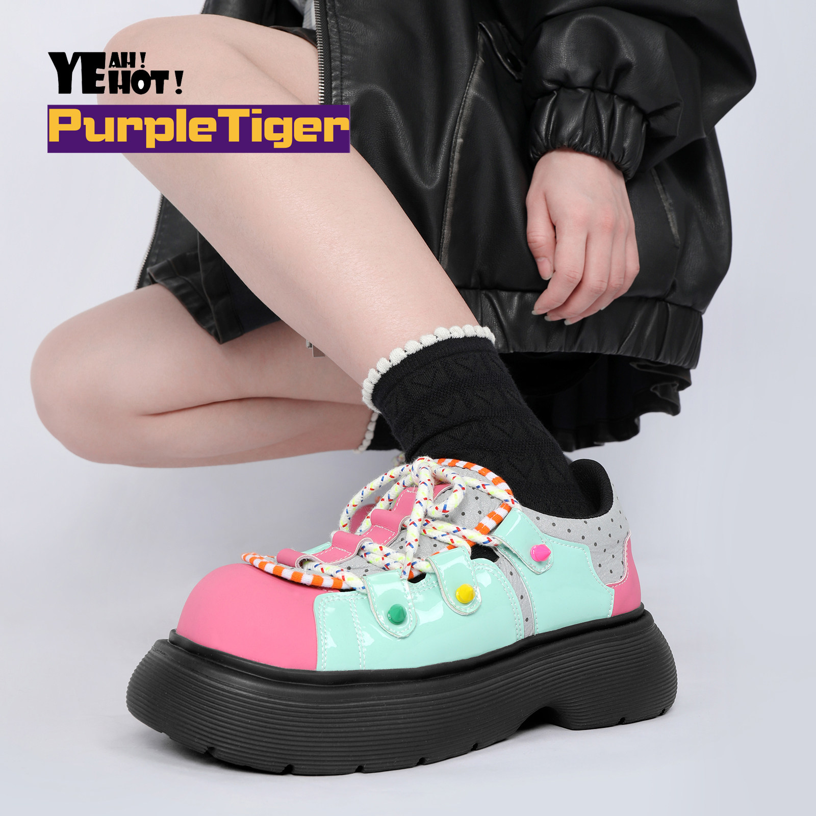 Purple Tiger2026春季新款原创单鞋甜酷百搭大头鞋小众丑萌鞋