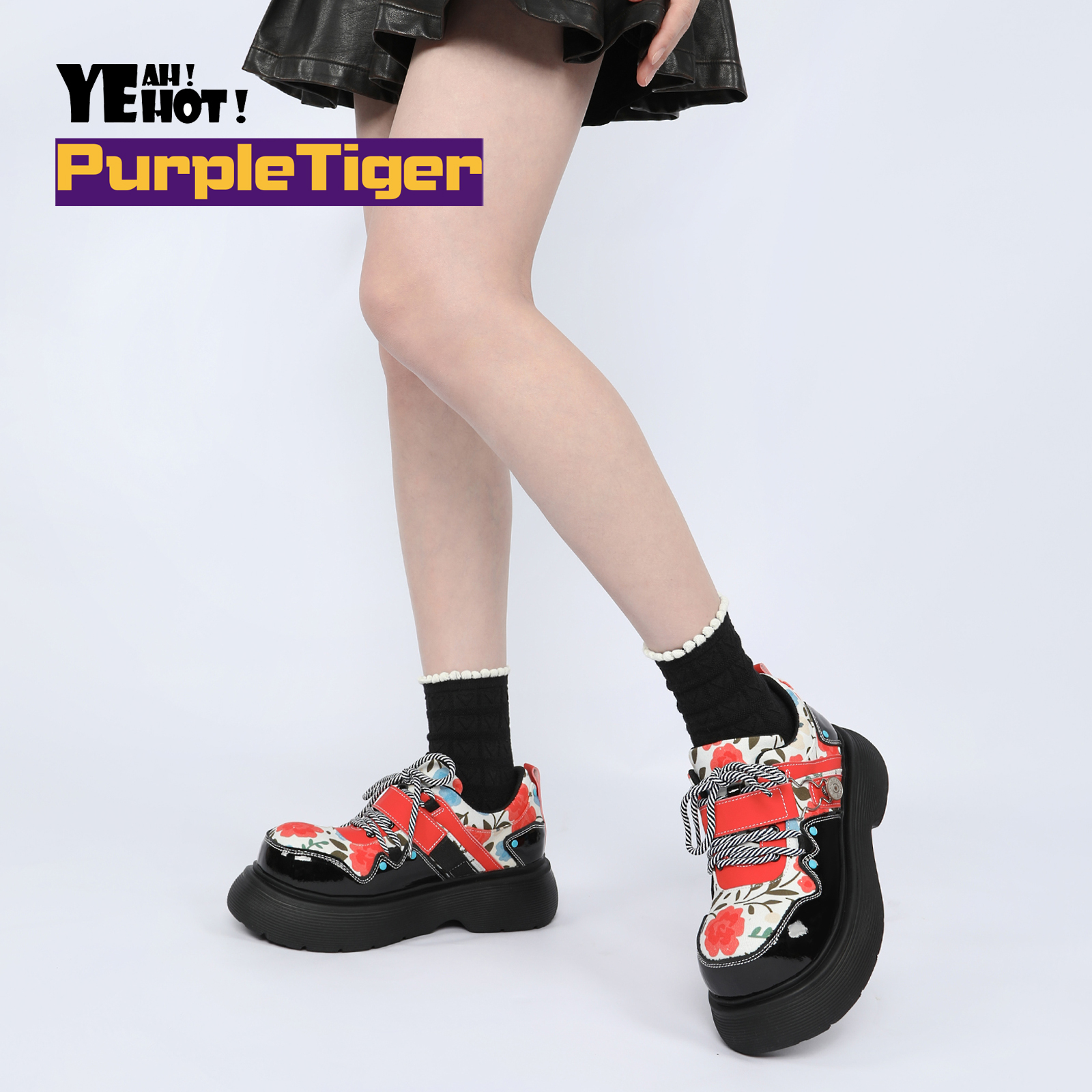 Purple Tiger原创拼色小皮鞋女增高显瘦2025夏季新品设计感单鞋