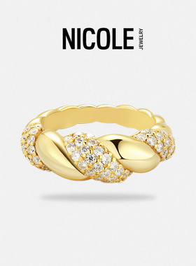 Nicole Jewelry 编织工艺戒指 宽版轻奢设计感S925银镀金莫桑石