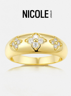 Nicole Jewelry四叶草戒指镶嵌莫桑钻微镶小众轻奢纯银戒指轻奢