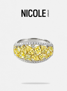 NICOLE JEWELRY 多切割黄钻宽版排戒 镶钻戒指 复古华丽宴会首饰
