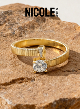 Nicole 意大利绕线弹力戒指女金弘线锆石设计精致百搭S925纯银