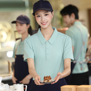 餐饮服务员工作服短袖定制印logo咖啡蛋糕面包烘焙奶茶店夏季工装