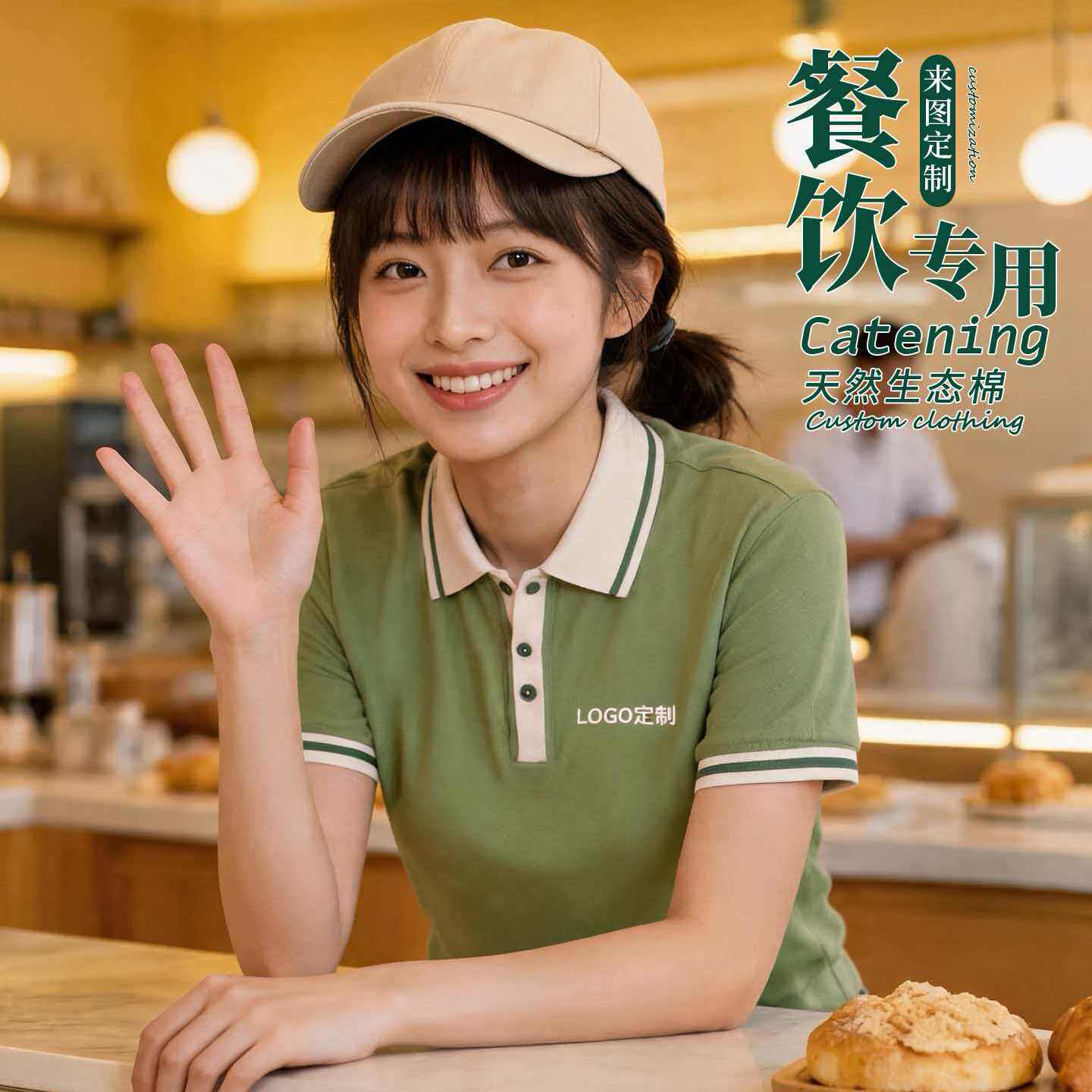 餐饮店员短袖工作服定制印logo咖啡奶茶店前厅服务员夏季工衣T恤