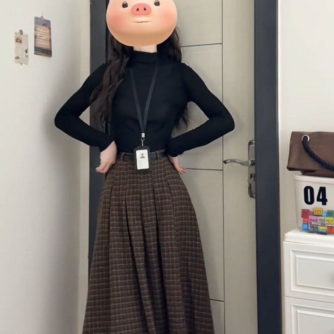 高级感富家千金小洋装套装韩系短款外套女打底衫格子半身裙二件套