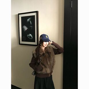 原版质量翻领拼接针织皮草冬2026新款狐狸毛皮毛一体毛毛外套