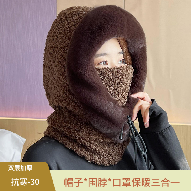 秋冬季帽子围脖一体男女加绒保暖