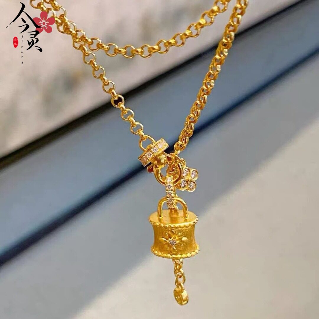 金色爆款沙金镶钻小包花朵项链 女轻奢时尚百搭高级感锁骨链项链
