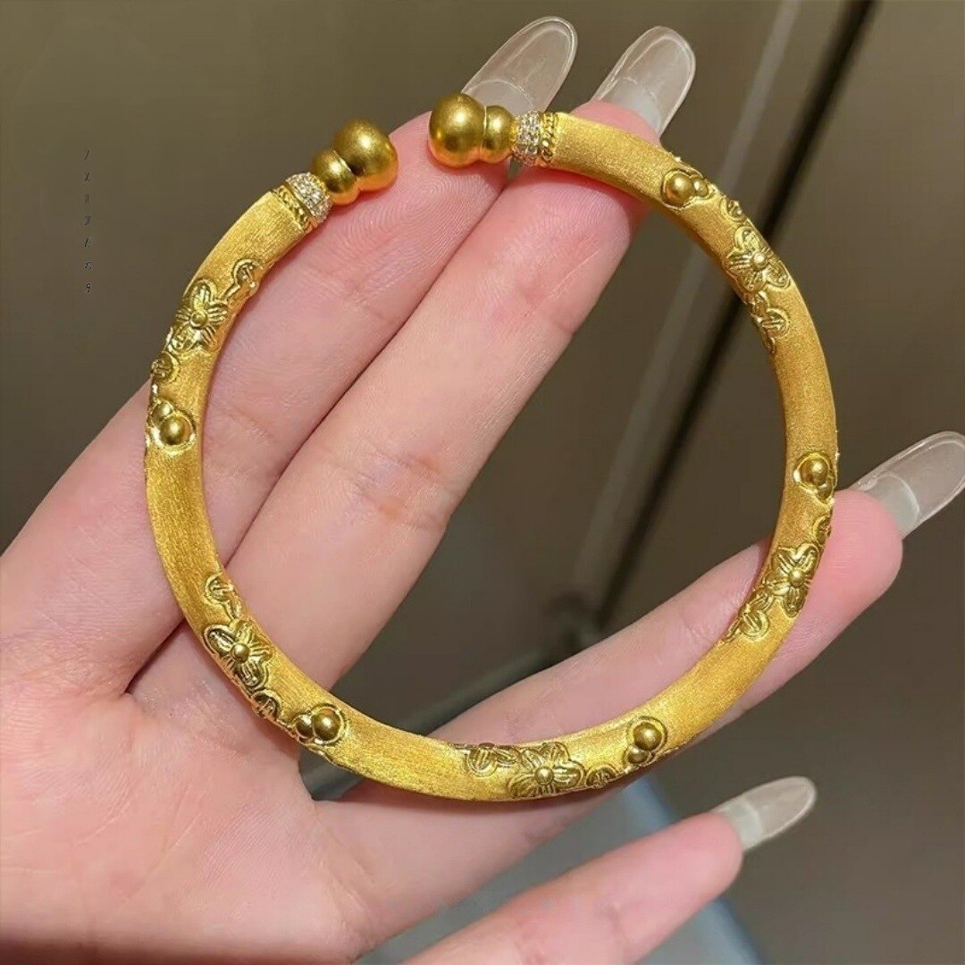 金色同款拉丝开口樱花葫芦手镯子女轻奢小众精致新中式手饰不掉色