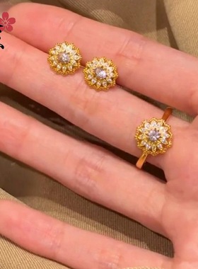 爆款雪花耳钉戒指套装小众百搭