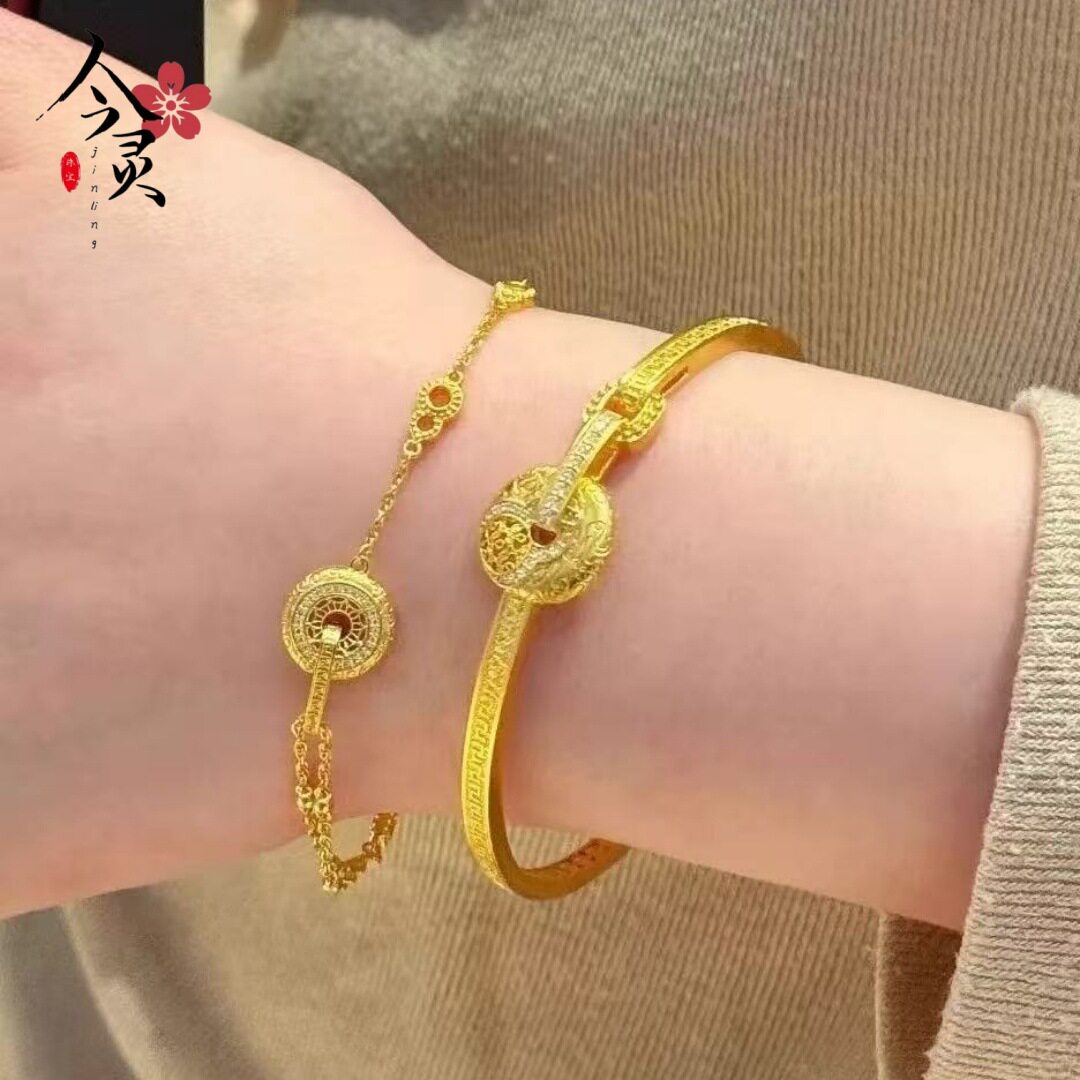 金色同款沙金传承福禄运转套装祥云点钻葫芦平安扣手链吊坠手镯