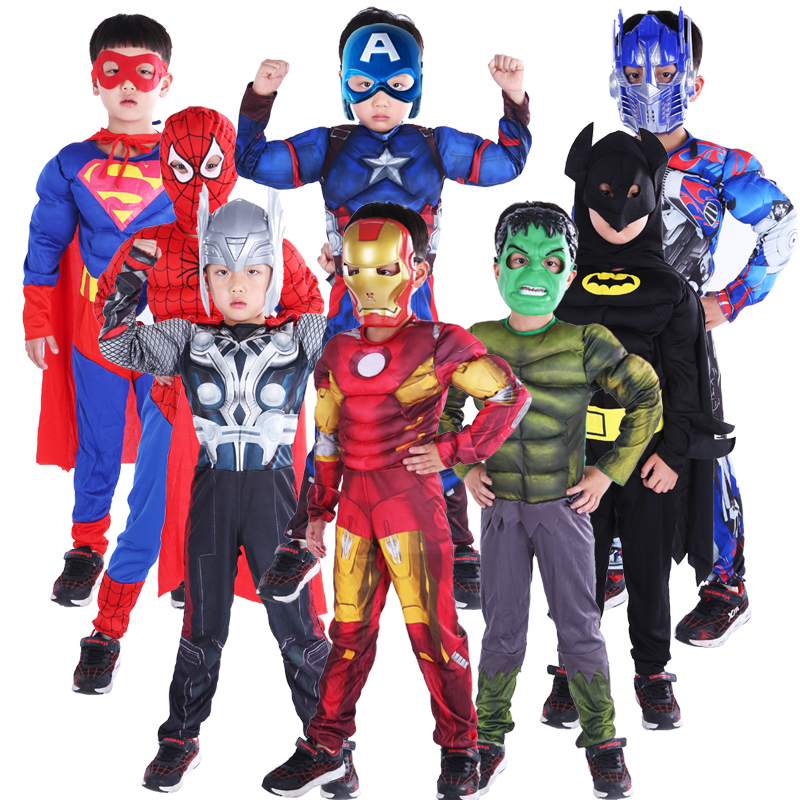 万圣节儿童漫威英雄表演动漫服装cos男童美国队长蜘蛛侠肌肉衣服