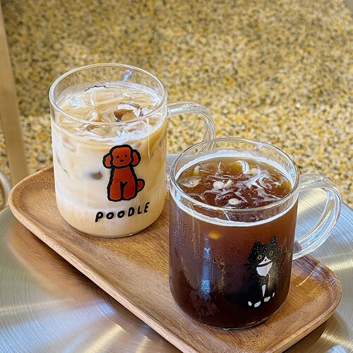 ins风高硼硅耐热带把手玻璃杯卡通小狗猫咪咖啡杯好看的喝水杯子