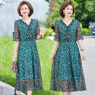 妈妈夏装气质连衣裙中年女士