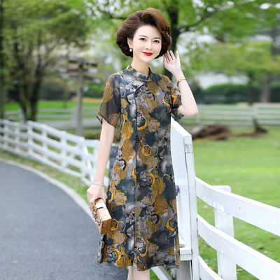 妈妈装夏装雪纺连衣裙时尚洋气