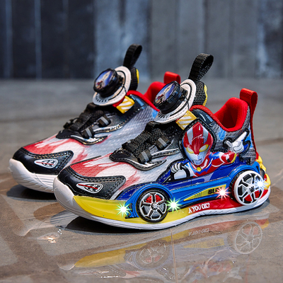 男童亮灯鞋网鞋小孩子闪灯鞋儿童发光鞋男宝鞋子带灯纽扣鞋童鞋男