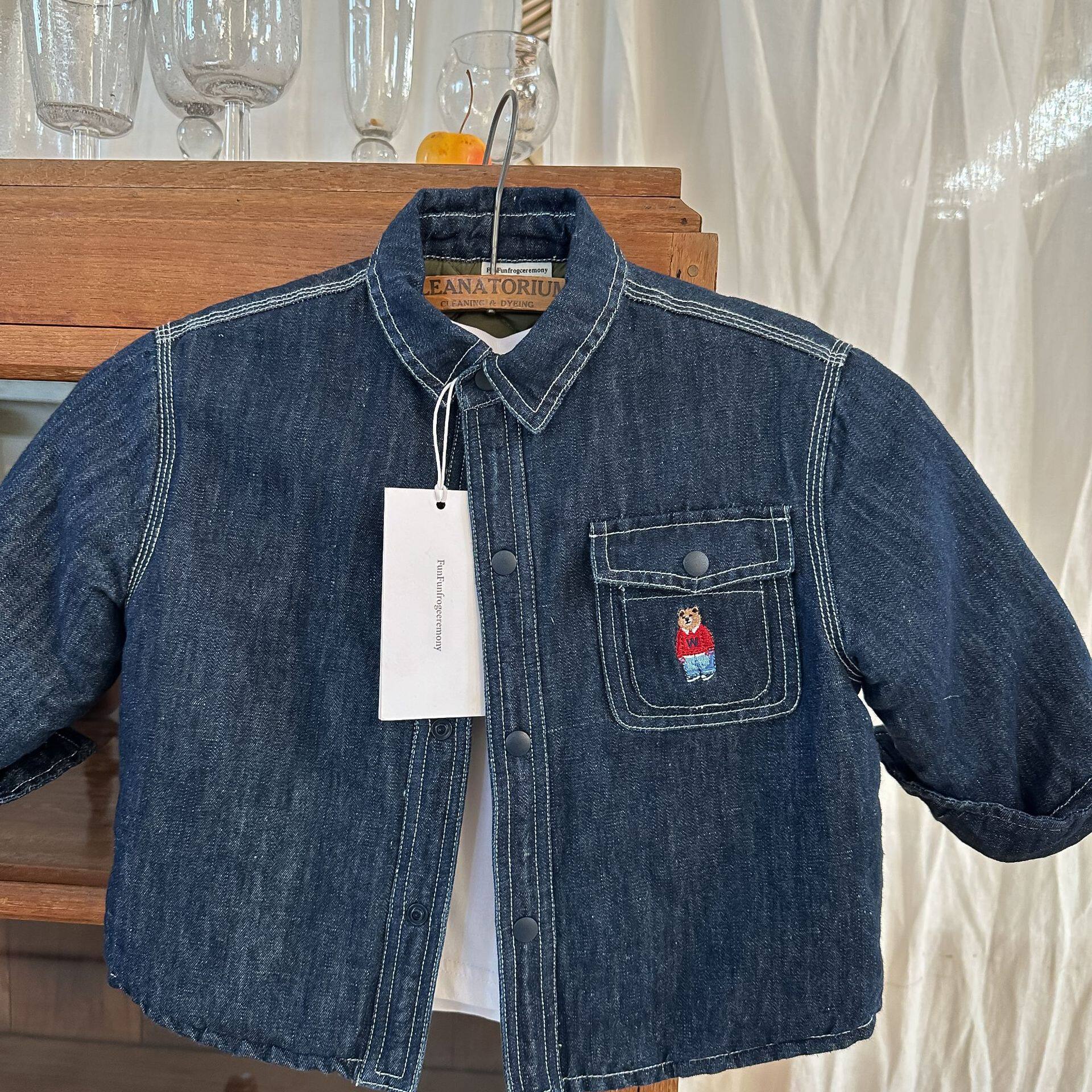 儿童牛仔外套加厚2025秋冬新款男童夹棉衬衫中小童宝宝翻领棉服潮