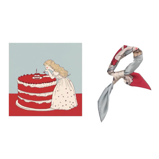 许愿～Flora复古浪漫少女心红丝绒蛋糕趣味创意插画方巾丝巾头巾