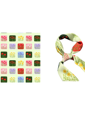 嫩呼呼的春天绿～Flora小清新彩色法式小花园格子小方巾丝巾领巾