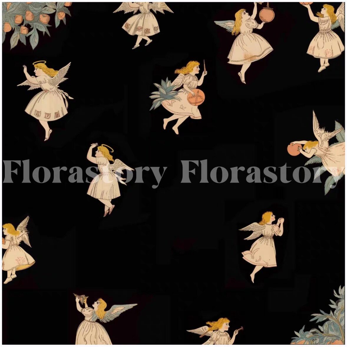 黑夜里的天使向往光～Flora法式复古趣味创意插画少女小方巾丝巾