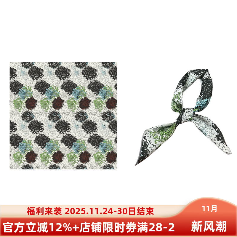 Flora小众冷酷轻暗黑风花卉复古个性少女装饰短款小方巾丝巾领巾