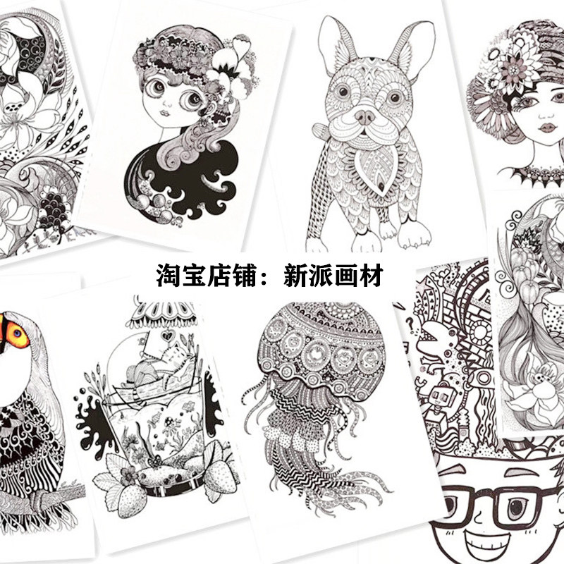 60张线描临摹卡儿童画少儿创意元素美术画室绘画培训素材范画卡片
