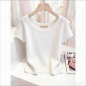 t恤女简约纯色通勤百搭休闲针织衫 轻奢高级感圆领短袖 新款 春夏季