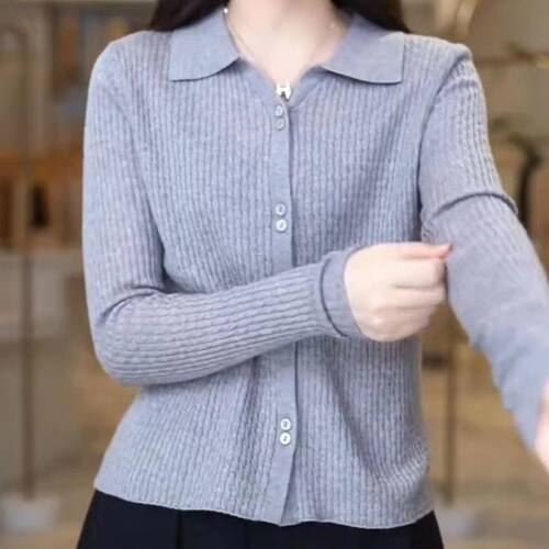 胖妹妹抖音同款女士秋季女装韩版减龄长袖百搭针织毛衣纽扣开衫潮